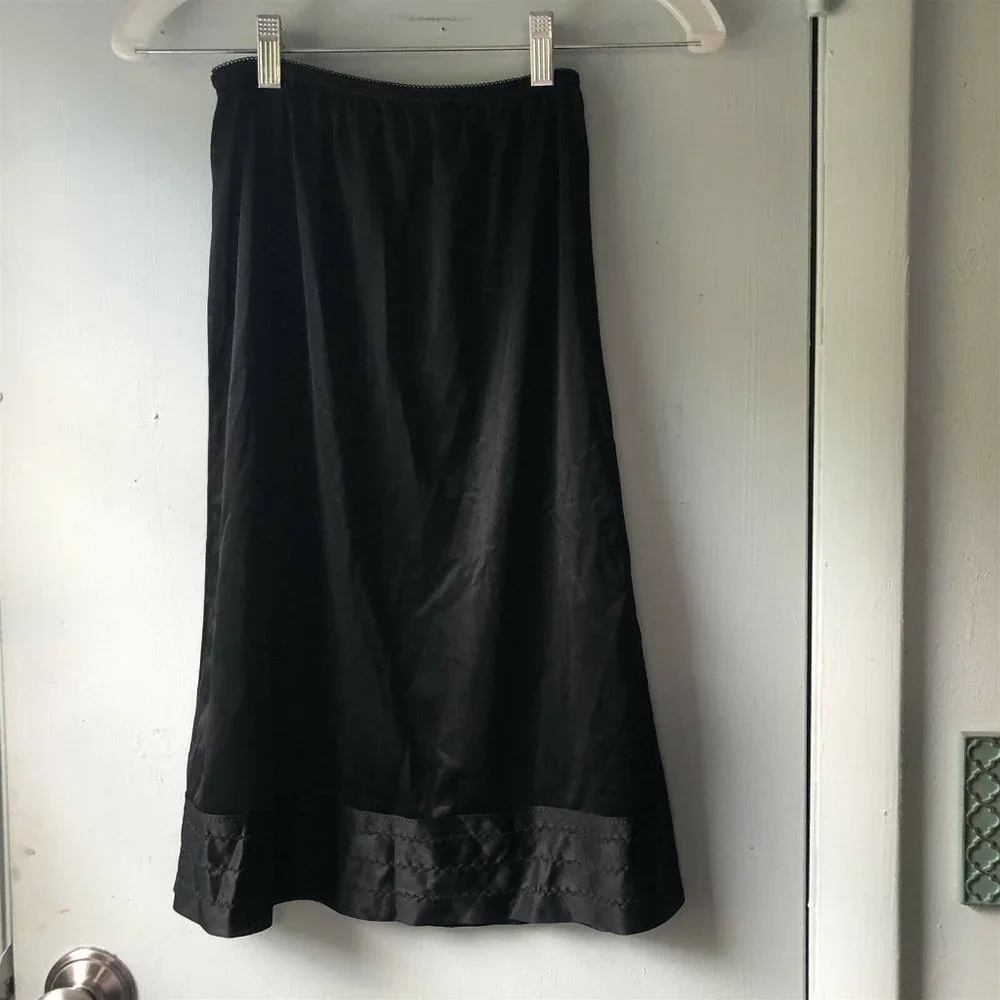 Vintage Womens Half Slip Black Adjustable Length Nylon Undergarment